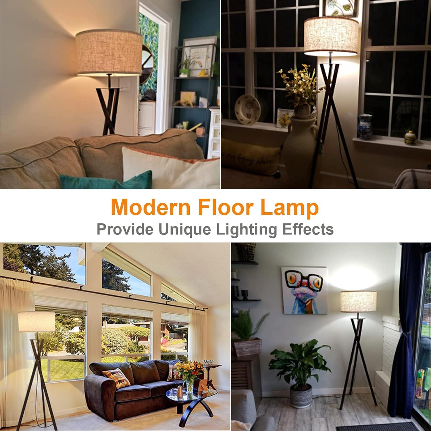 imageLEPOWER Tripod Floor Lamp Mid Century Wood Floor Lamps for Living Room Bedroom and Office Flaxen Lamp Shade with E26 Lamp Base