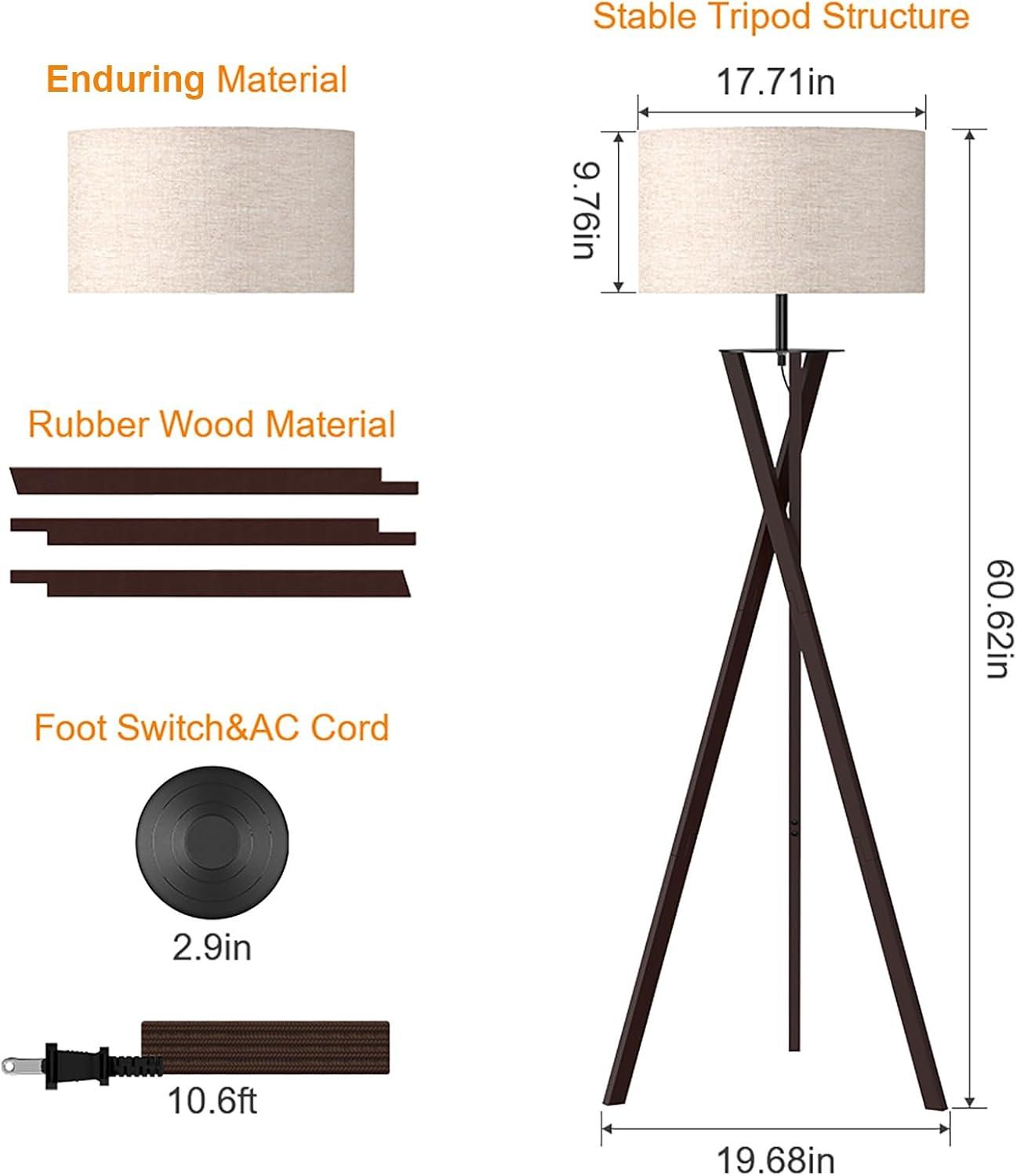 imageLEPOWER Tripod Floor Lamp Mid Century Wood Floor Lamps for Living Room Bedroom and Office Flaxen Lamp Shade with E26 Lamp Base