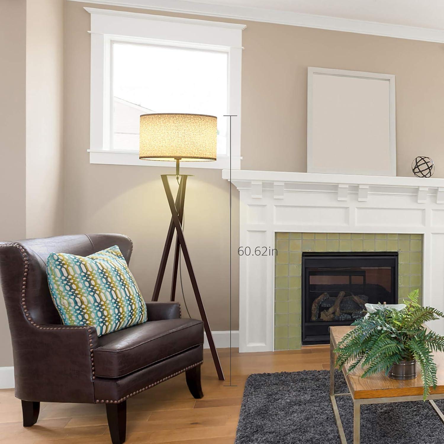 imageLEPOWER Tripod Floor Lamp Mid Century Wood Floor Lamps for Living Room Bedroom and Office Flaxen Lamp Shade with E26 Lamp Base