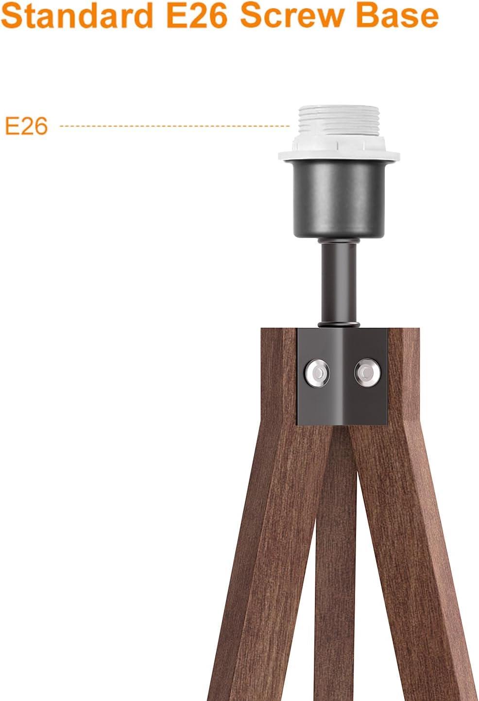 imageLEPOWER Wood Tripod Floor Lamp Mid Century Standing Lamp Modern Design Studying Light for Living Room Bedroom Study Room and Office Flaxen Lamp Shade with E26 Base Dark BrownDark Brown Holder