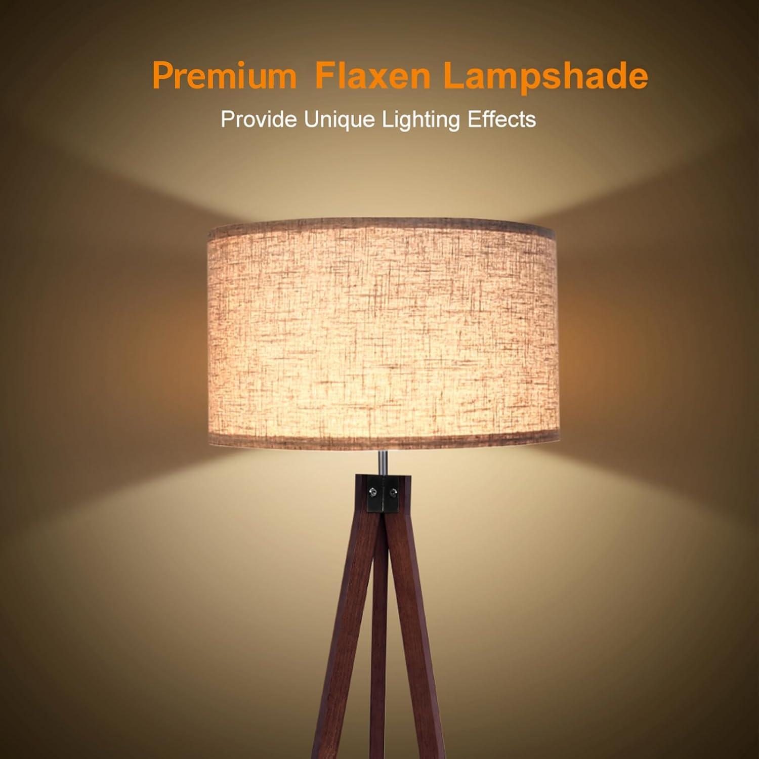imageLEPOWER Wood Tripod Floor Lamp Mid Century Standing Lamp Modern Design Studying Light for Living Room Bedroom Study Room and Office Flaxen Lamp Shade with E26 Base Dark BrownDark Brown Holder