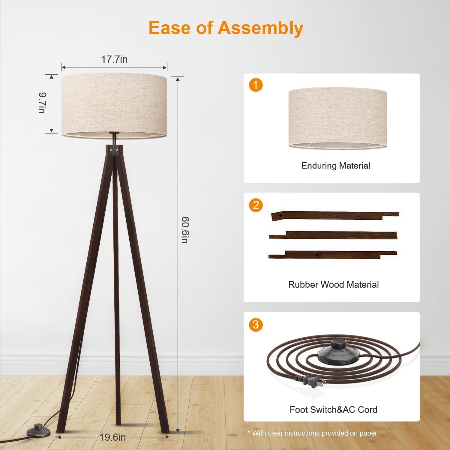 imageLEPOWER Wood Tripod Floor Lamp Mid Century Standing Lamp Modern Design Studying Light for Living Room Bedroom Study Room and Office Flaxen Lamp Shade with E26 Base WalnutWalnut Tripod Holder
