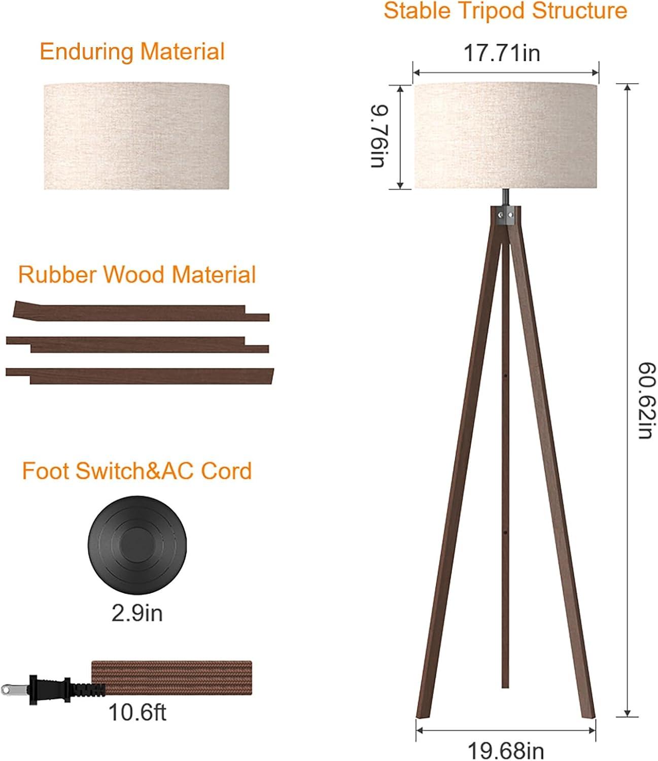 imageLEPOWER Wood Tripod Floor Lamp Mid Century Standing Lamp Modern Design Studying Light for Living Room Bedroom Study Room and Office Flaxen Lamp Shade with E26 Base Dark BrownDark Brown Holder