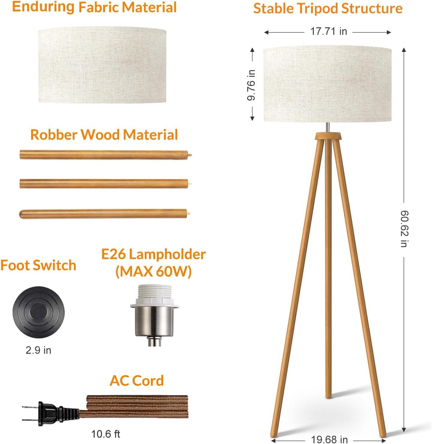 imageLEPOWER Wood Tripod Floor Lamp Mid Century Standing Lamp for Living Room Flaxen Lamp Shade Modern Design Standing Lamp with E26 Base Tall Floor Light for Bedroom Study Room and Office BrownBrown