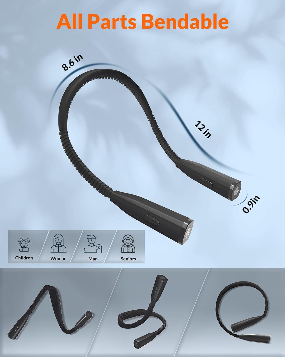 imageReading Neck Light 3Color ampamp 5Brightness Book Light for Reading in Bed Rechargeable Lamp with Comfortable Silicone Arm EyeCaring Neck Lamp for Reading Knitting Crafting