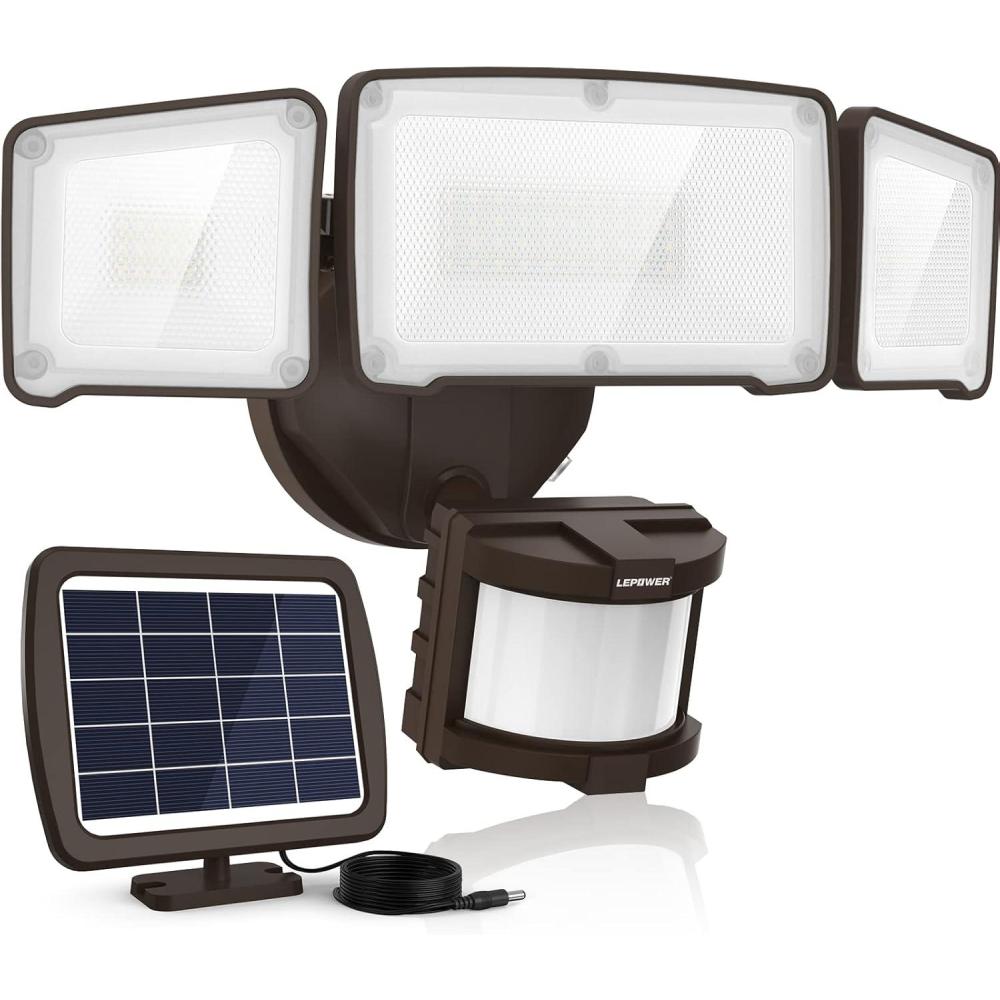imageLEPOWER 1600LM LED Solar Security Lights Motion Outdoor 5500K White Light IP65 Waterproof Outdoor Flood Solar Light for Yard GarageBlackBrown