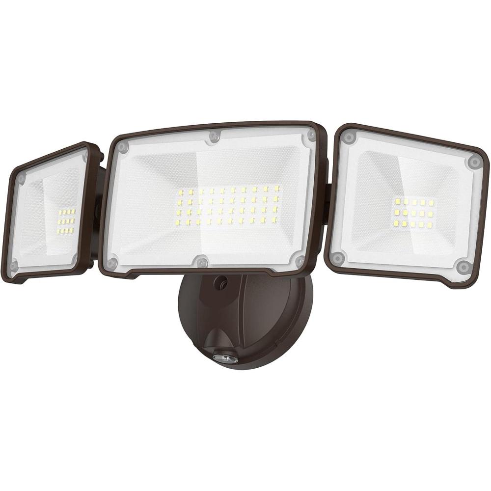 imageLEPOWER 3500LM Dusk to Dawn LED Security Lights Outdoor 35W Outdoor Flood Light with Photocell 5500K IP65 Waterproof 3 Head Exterior Light for Garage Patio YardBrownBrown