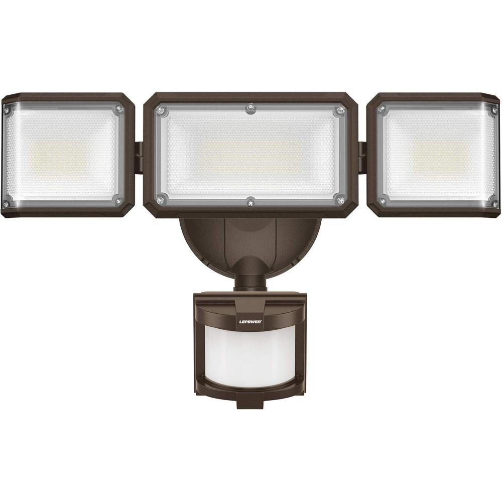 imageLEPOWER 45W Flood Lights Motion Sensor Outdoor Lights 4800LM LED Security Light Dusk to Dawn Motion Sensor Light 3 Modes 5000K IP65 Waterproof Outdoor Flood Light for Garage Yard PorchBrownBrown