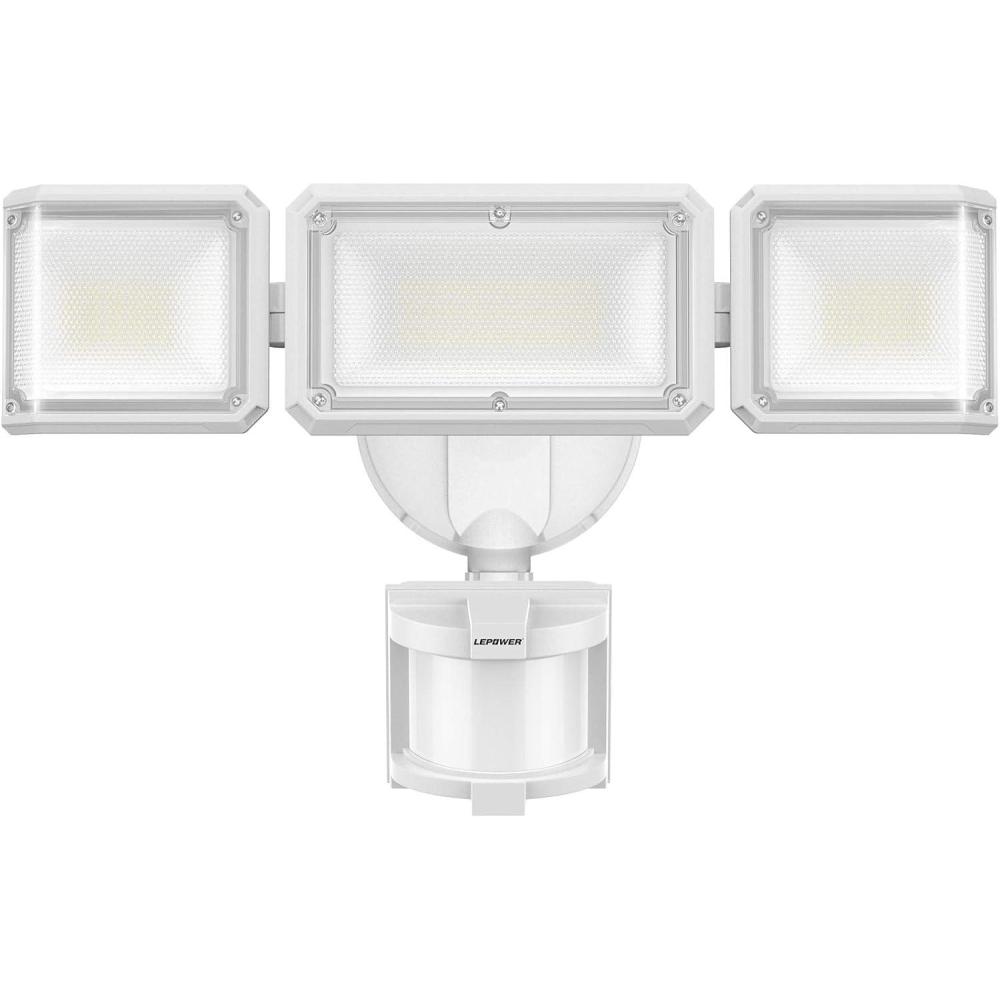 imageLEPOWER 45W Flood Lights Motion Sensor Outdoor Lights 4800LM LED Security Light Dusk to Dawn Motion Sensor Light 3 Modes 5000K IP65 Waterproof Outdoor Flood Light for Garage Yard PorchBrownWhite