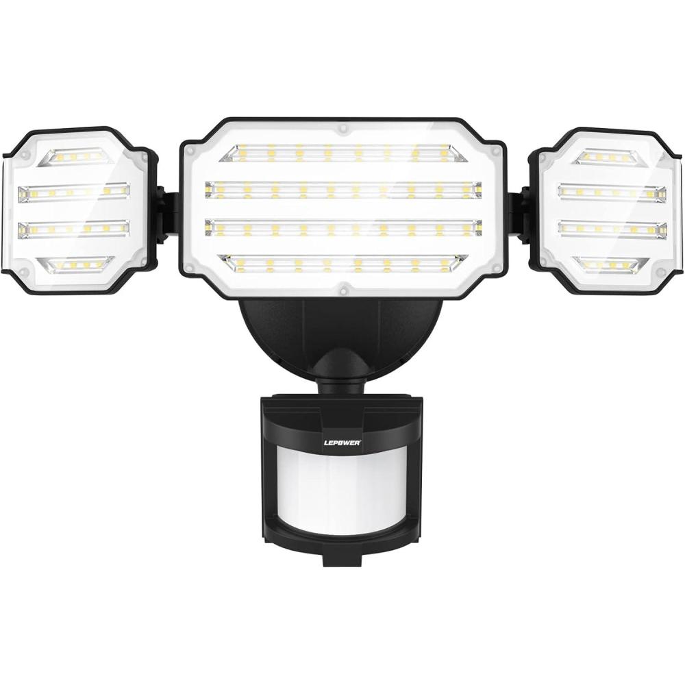imageLEPOWER 48W LED Security Lights 5200LM Motion Sensor Flood Lights Outdoor Motion Detector Flood Light with Adjustable 72ft ampampTime Setting 3 Heads for Outside Garage Yard Porch EntrywayWhiteBlack