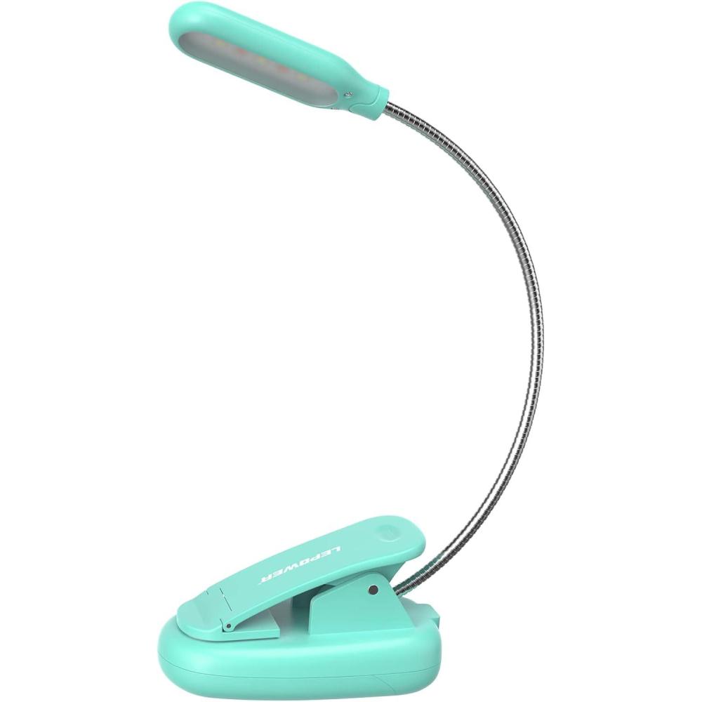 imageLEPOWER Clipon Book Light with 5 LED Eye Care 3 Color Changeable Portable Reading Lamp Battery ampamp USB Operated Bed Light for Kids Bookworms Students BlackGreen