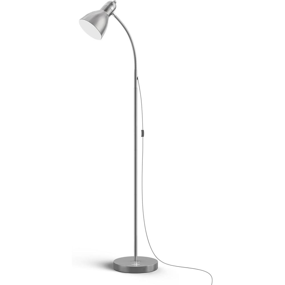 imageLEPOWER Floor Lamp Metal Standing Lamp with Adjustable Gooseneck Heavy Metal Base Reading Pole Lamp for Office Golden Floor Lamps for Bedroom Living RoomSilver