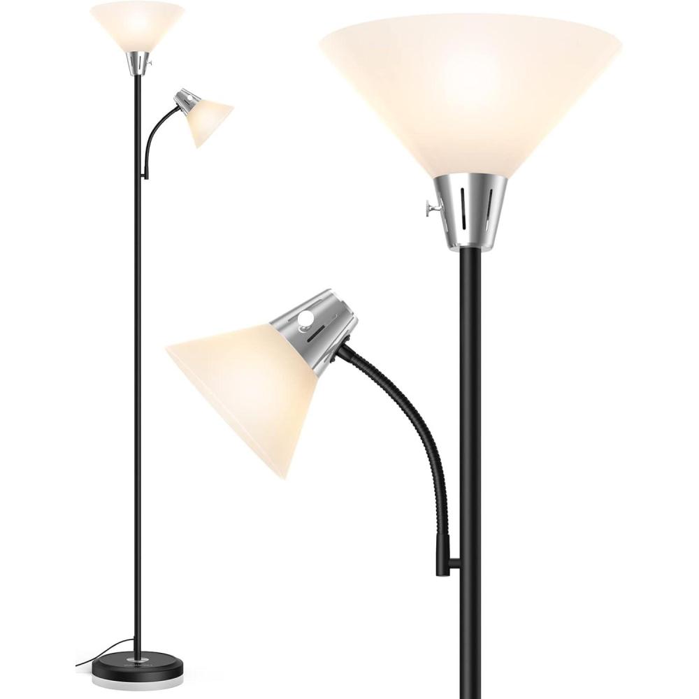 imageLEPOWER Floor Lamp Standing Lamp Replaceable 3000K EnergySaving Lamp for Living Room with Adjustable Reading Light Modern Bright Floor Lamp for Bedroom Living Room OfficeFloor Lamp 2 heads