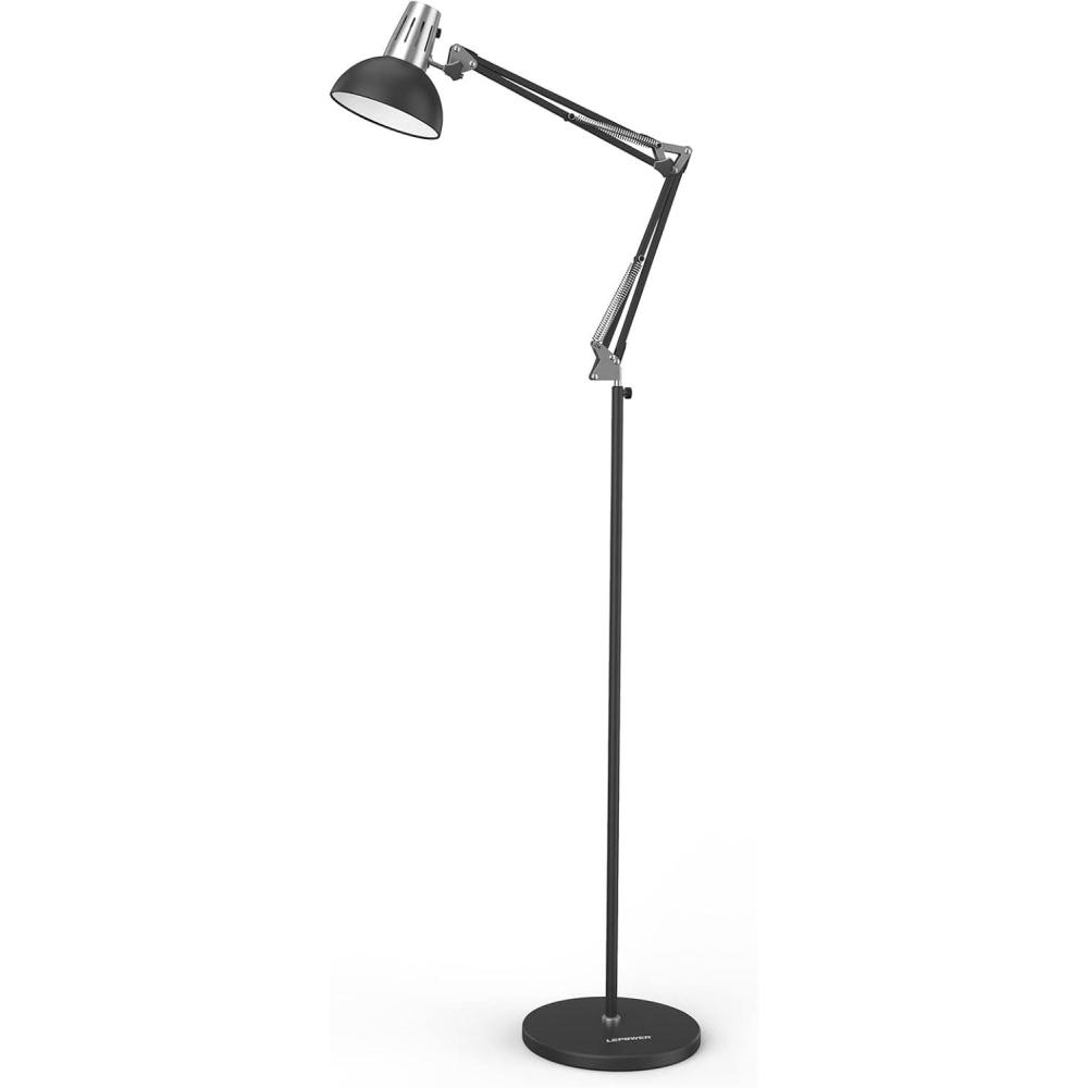 imageLEPOWER Floor Lamp Swing Arm Floor Standing Lamp Industrial Floor Lamp with Heavy Metal Base E26 Lamp Base Floor Light Modern Standing Reading Lamp for Living Room Bedroom Office WhiteBlack