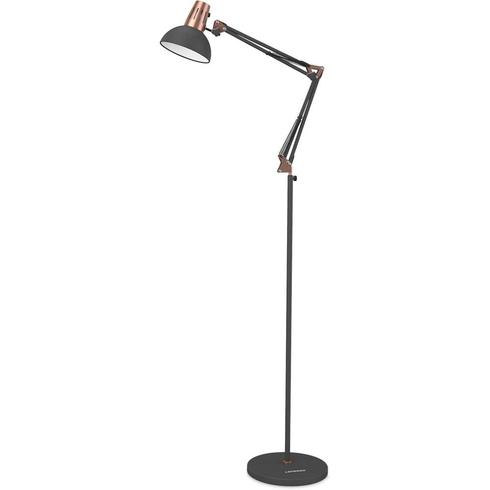 imageLEPOWER Floor Lamp Swing Arm Floor Standing Lamp Industrial Floor Lamp with Heavy Metal Base E26 Lamp Base Floor Light Modern Standing Reading Lamp for Living Room Bedroom Office WhiteSand Black