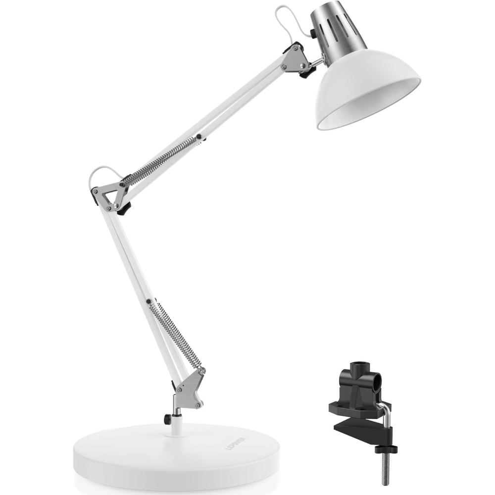 imageLEPOWER Metal Desk Lamp Adjustable Goose Neck Architect Table Lamp with OnOff Switch Swing Arm Desk Lamp with Clamp EyeCaring Reading Lamp for Bedroom Study Room ampampOffice Sandy BlackWhite