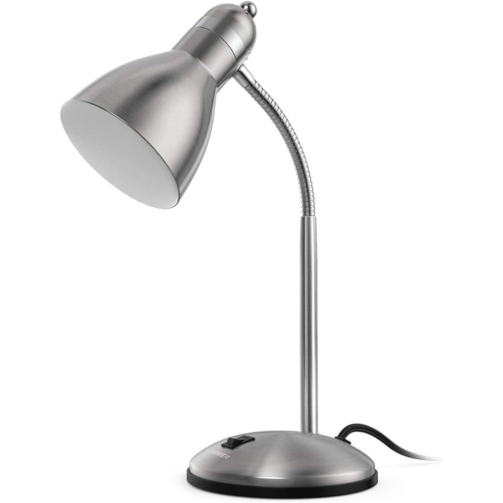 imageLEPOWER Metal Desk Lamp EyeCaring Table Lamp Study Lamps with Flexible Goose Neck for Bedroom Home Office Matte BlackSilver