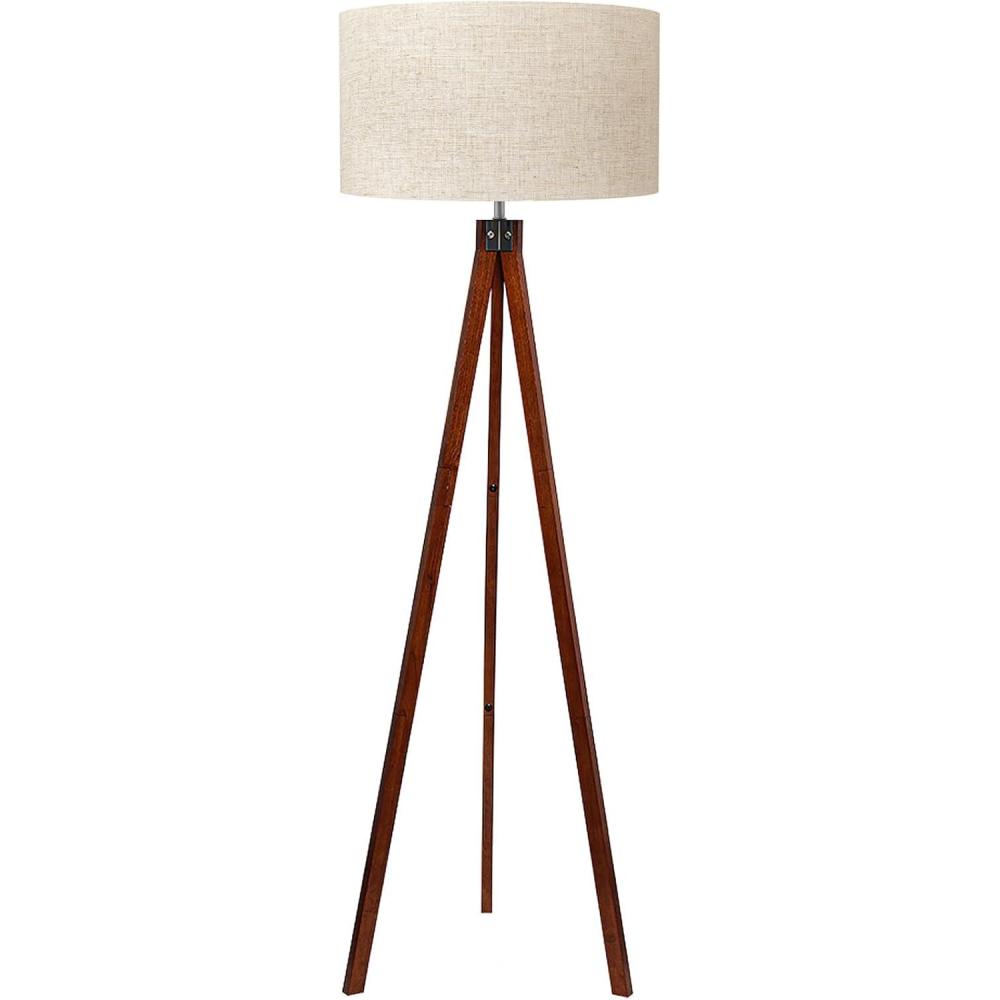imageLEPOWER Wood Tripod Floor Lamp Mid Century Standing Lamp Modern Design Studying Light for Living Room Bedroom Study Room and Office Flaxen Lamp Shade with E26 Base WalnutBrown Tripod Holder