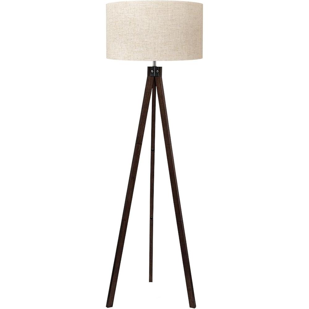 imageLEPOWER Wood Tripod Floor Lamp Mid Century Standing Lamp Modern Design Studying Light for Living Room Bedroom Study Room and Office Flaxen Lamp Shade with E26 Base WalnutWalnut Tripod Holder
