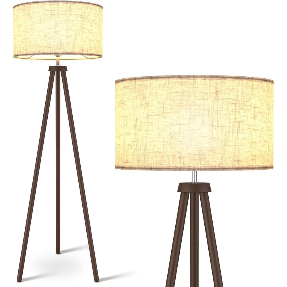 imageLEPOWER Wood Tripod Floor Lamp Mid Century Standing Lamp for Living Room Flaxen Lamp Shade Modern Design Standing Lamp with E26 Base Tall Floor Light for Bedroom Study Room and Office BrownWalnut