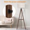 LEPOWER Mid Century Wood Standing Lamp, Modern Design Shelf Floor Lamp for Living Room, Bedroom, Office, Flaxen Shade with E26 Base, Perfect for Reading or Ambient Lighting Dark Brown(Dark Brown Holder)