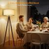 LEPOWER Wood Tripod Floor Lamp, Mid Century Standing Lamp, Modern Design Studying Light for Living Room, Bedroom, Study Room and Office, Flaxen Lamp Shade with E26 Base Walnut(Walnut Tripod Holder)