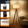 LEPOWER Wood Tripod Floor Lamp, Mid Century Standing Lamp, Modern Design Studying Light for Living Room, Bedroom, Study Room and Office, Flaxen Lamp Shade with E26 Base Walnut(Walnut Tripod Holder)