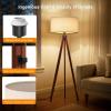 LEPOWER Wood Tripod Floor Lamp, Mid Century Standing Lamp, Modern Design Studying Light for Living Room, Bedroom, Study Room and Office, Flaxen Lamp Shade with E26 Base Walnut(Brown Tripod Holder)