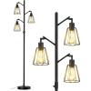 LEPOWER Industrial Floor Lamp, 3 x 800LM LED Edison Lamps Included, Floor Lamp for Bedroom with 90° Multi Head, Dimmable Floor Lamps Black for Office, Bedroom, Farmhouse Decor