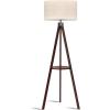 LEPOWER Mid Century Wood Standing Lamp, Modern Design Shelf Floor Lamp for Living Room, Bedroom, Office, Flaxen Shade with E26 Base, Perfect for Reading or Ambient Lighting Dark Brown(Walnut Holder)