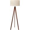 LEPOWER Wood Tripod Floor Lamp, Mid Century Standing Lamp, Modern Design Studying Light for Living Room, Bedroom, Study Room and Office, Flaxen Lamp Shade with E26 Base Walnut(Brown Tripod Holder)