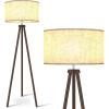 LEPOWER Wood Tripod Floor Lamp, Mid Century Standing Lamp for Living Room, Flaxen Lamp Shade, Modern Design Standing Lamp with E26 Base, Tall Floor Light for Bedroom, Study Room and Office Brown(Walnut)
