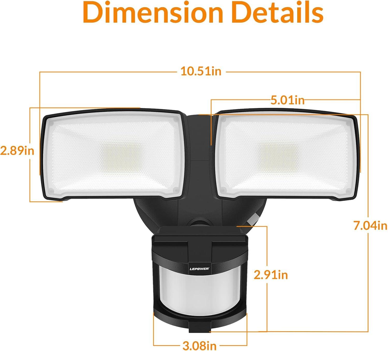 imageLEPOWER Solar Security Lights Outdoor 1000LM Solar Motion Sensor Light Outdoor 2 Head Solar Powered Flood Lights 5500K IP65 Waterproof Flood Lights for BackyardBrownBrown