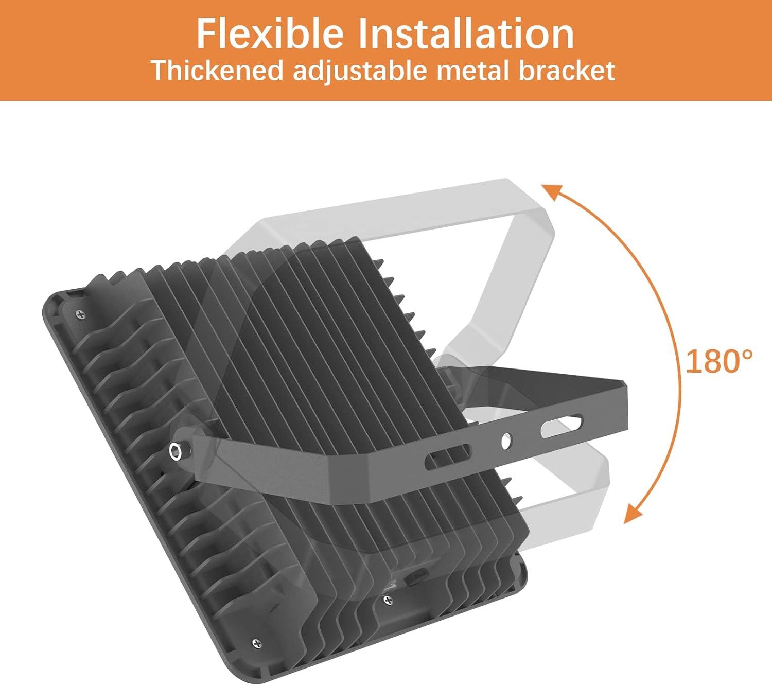 imageLEPOWER 100W LED Flood Light 10000lm Work Light with Plug Equiv 500W Halogen 6000K White Light IP66 Waterproof Outdoor Floodlight for Garage Garden Lawn Basketball Court Playground 2 Pack