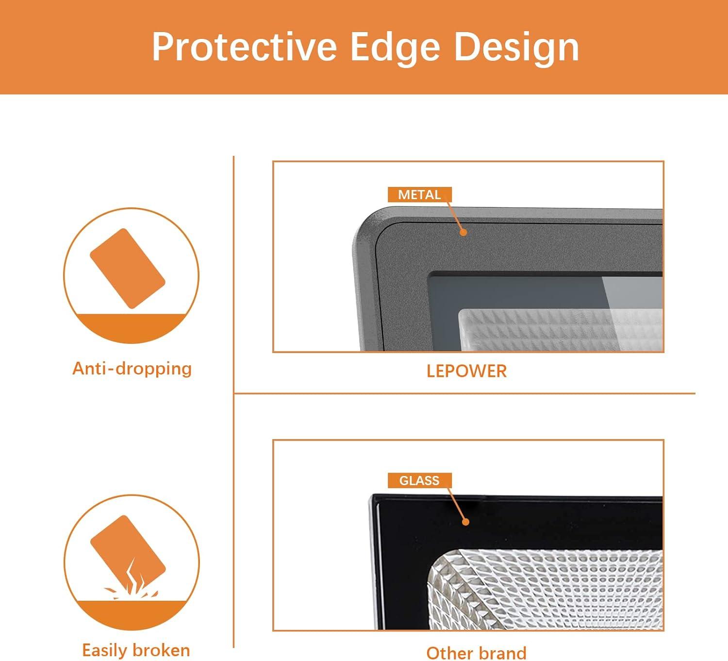 imageLEPOWER 50W LED Flood Light 5000lm Work Light with Plug Equiv 250W Halogen 6000K White Light IP66 Waterproof Outdoor Floodlight for Garage Garden Lawn Basketball Court Playground 2 Pack