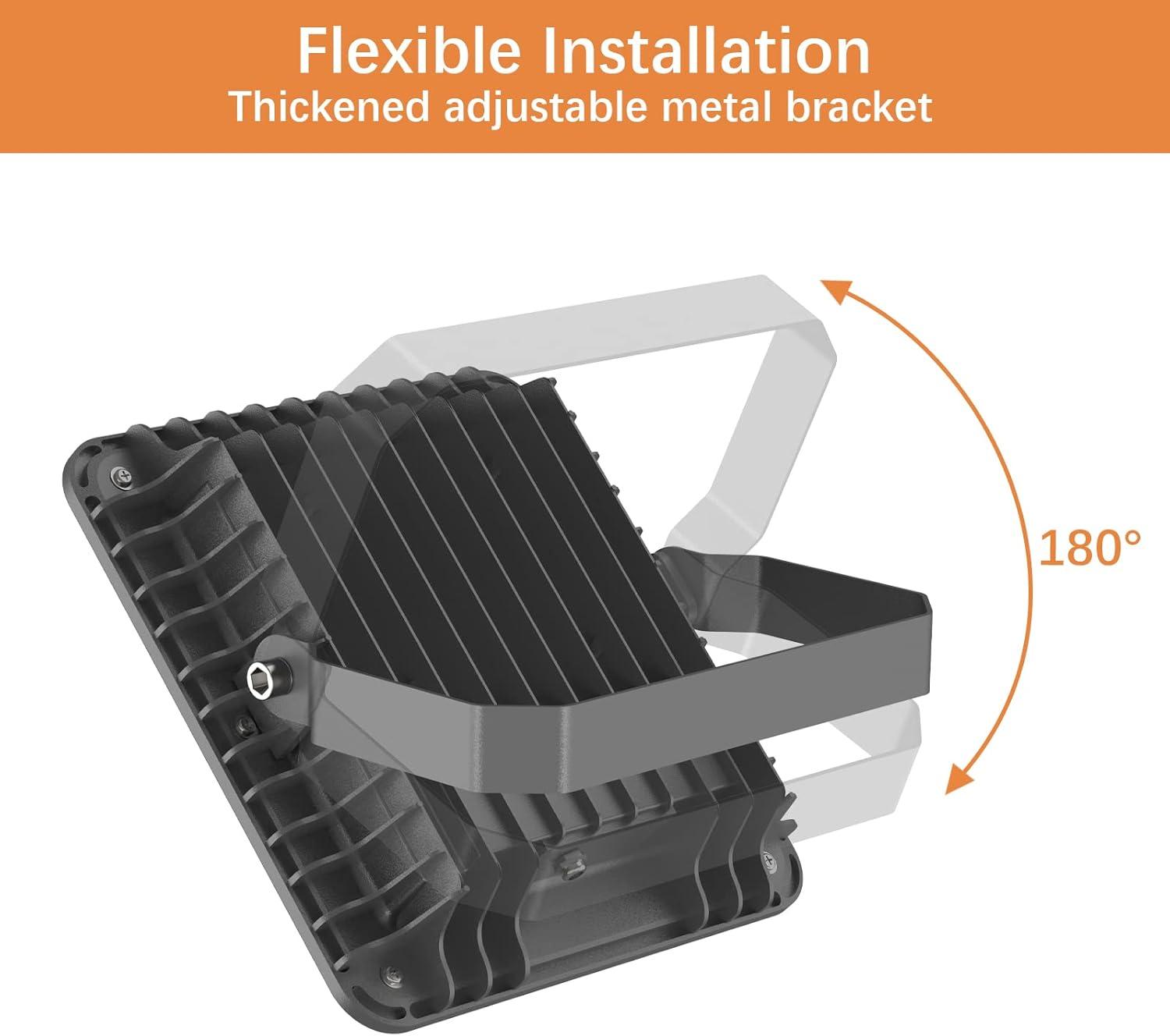 imageLEPOWER 50W LED Flood Light 5000lm Work Light with Plug Equiv 250W Halogen 6000K White Light IP66 Waterproof Outdoor Floodlight for Garage Garden Lawn Basketball Court Playground 2 Pack