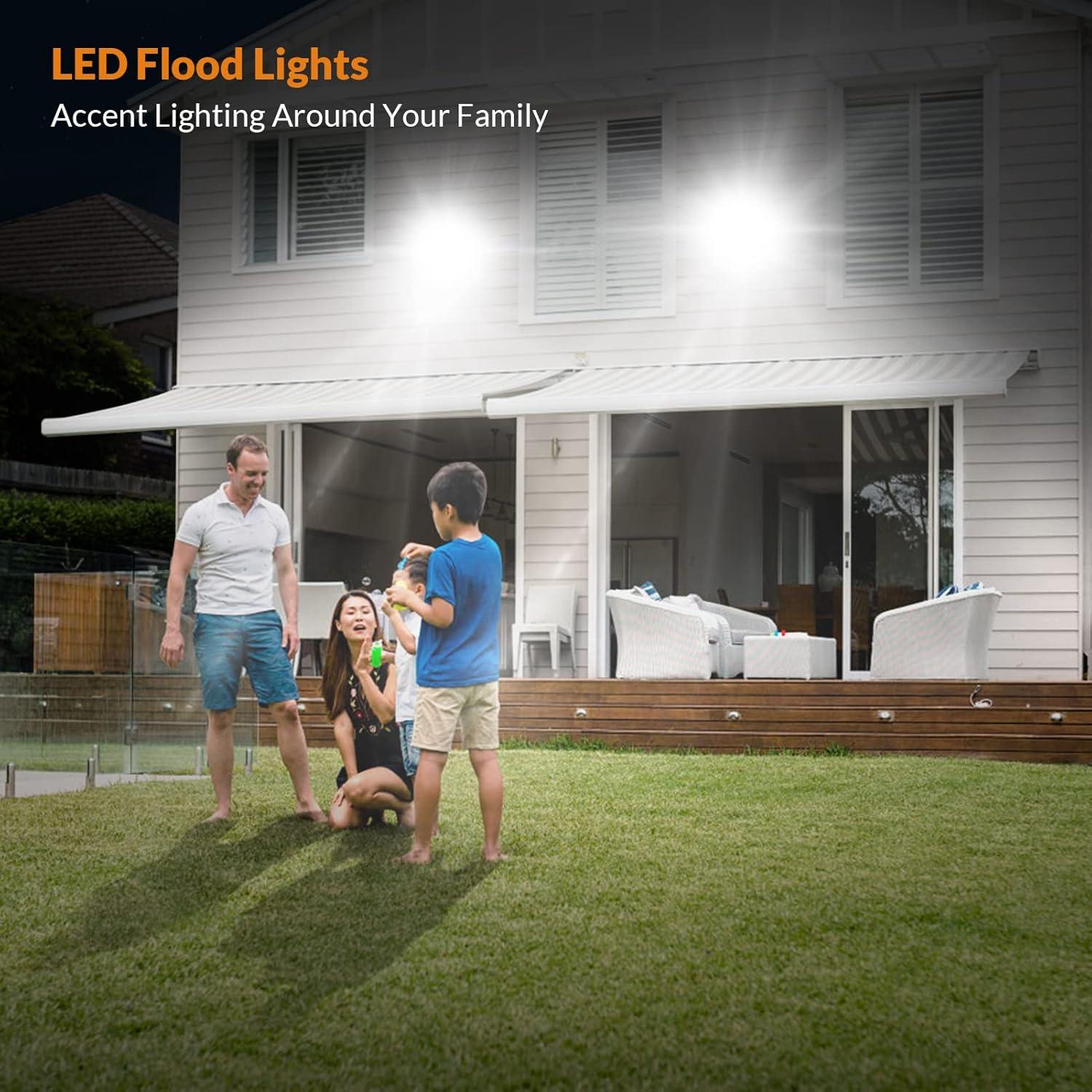 imageLEPOWER 50W LED Flood Light Outdoor Work Light Plug in 250W Halogen Bulb Equivalent 4000LM 6000K IP66 Waterproof Outdoor LED Lights Fixture for Backyard Garden Garage Playground