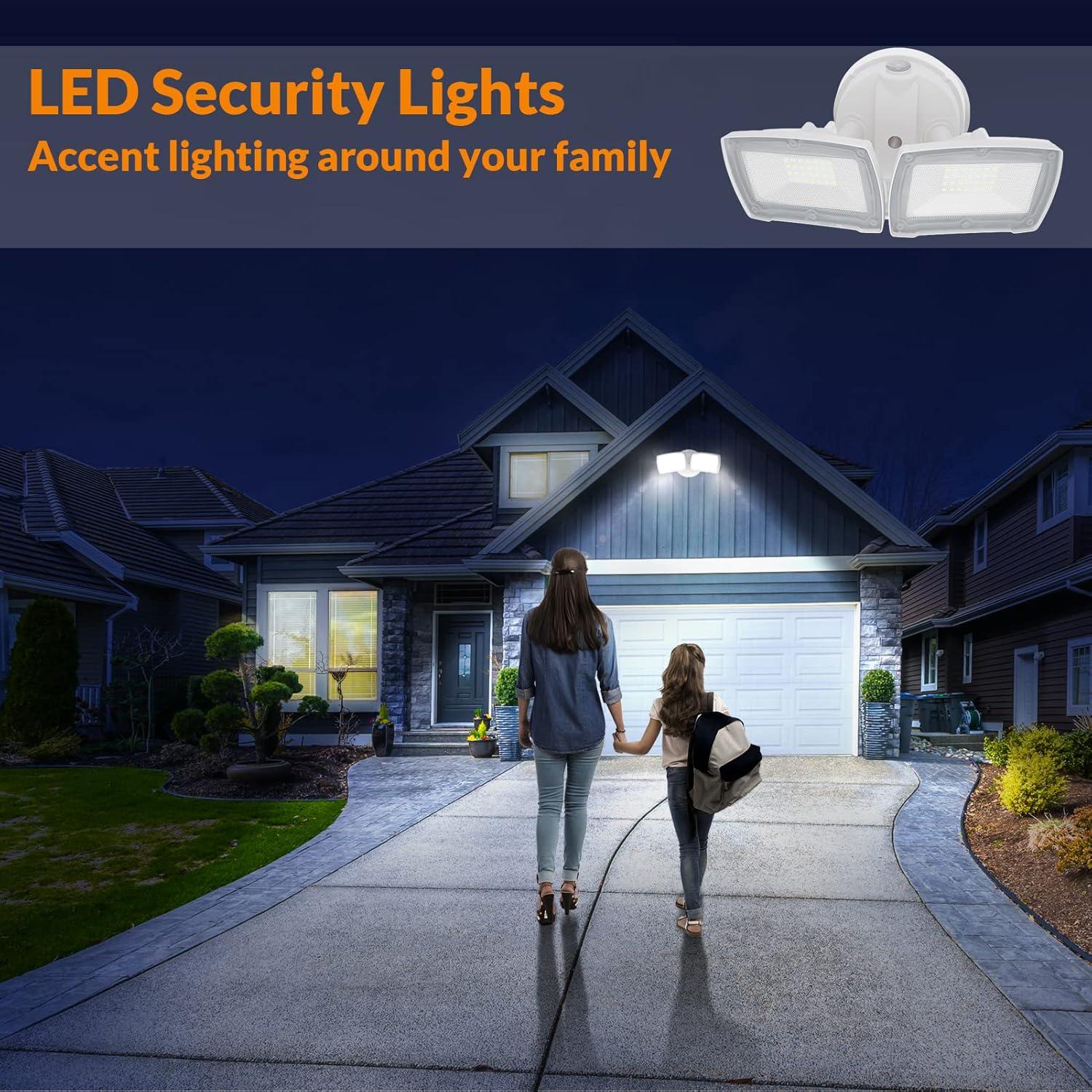 image:imageLEPOWER 3500LM Dusk to Dawn LED Security Lights Outdoor 35W Outdoor Flood Light with Photocell 5500K IP65 Waterproof 3 Head Exterior Light for Garage Patio YardBrown Pack of 2White