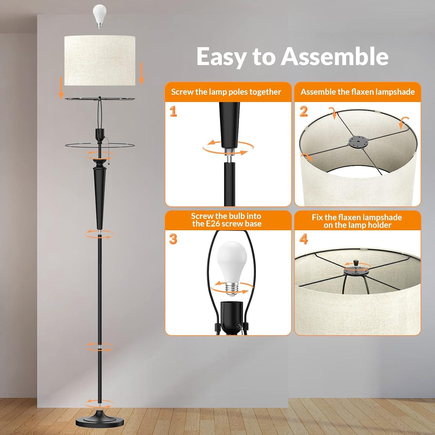image:imageLEPOWER Floor Lamp Classic Standing Lamps Mid Century Modern Floor Lamp for Living Room Bedroom Study Room Office Vintage Rustic Tall Pole Lights with Flaxen Lampshade 9W LED Bulb Included