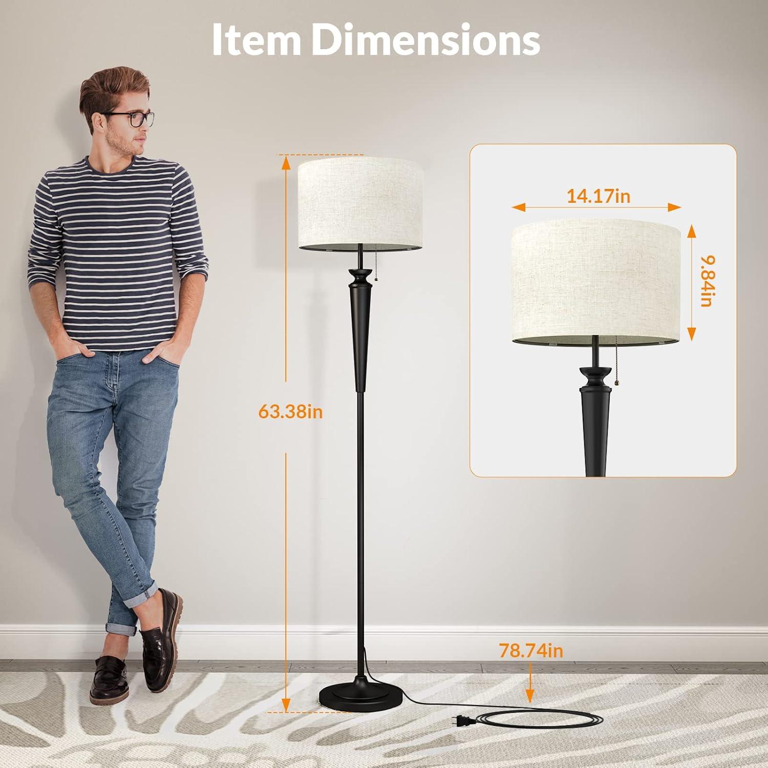image:imageLEPOWER Floor Lamp Classic Standing Lamps Mid Century Modern Floor Lamp for Living Room Bedroom Study Room Office Vintage Rustic Tall Pole Lights with Flaxen Lampshade 9W LED Bulb Included