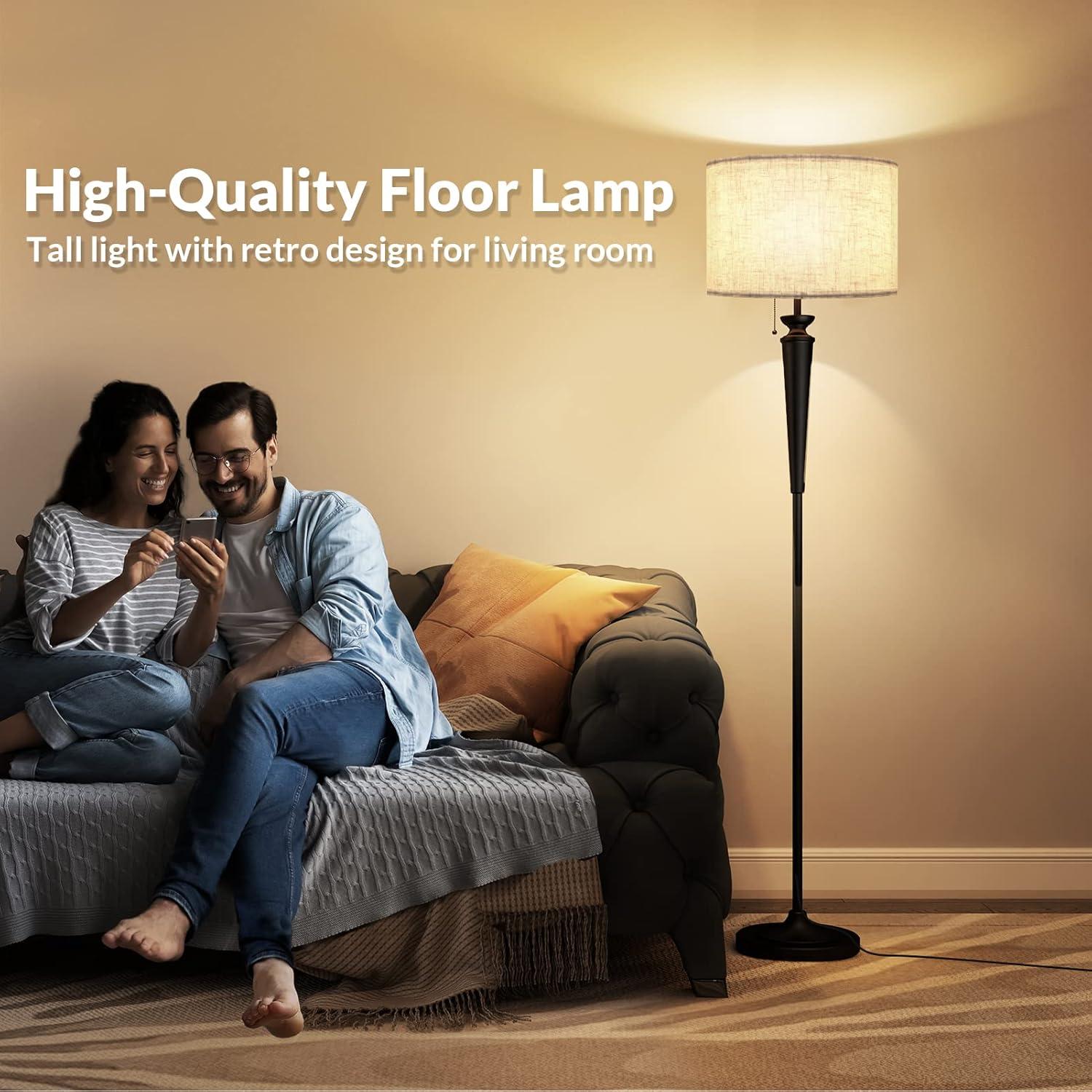 image:imageLEPOWER Floor Lamp Classic Standing Lamps Mid Century Modern Floor Lamp for Living Room Bedroom Study Room Office Vintage Rustic Tall Pole Lights with Flaxen Lampshade 9W LED Bulb Included