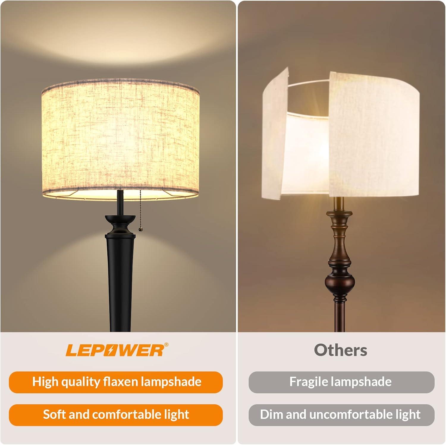 image:imageLEPOWER Floor Lamp Classic Standing Lamps Mid Century Modern Floor Lamp for Living Room Bedroom Study Room Office Vintage Rustic Tall Pole Lights with Flaxen Lampshade 9W LED Bulb Included