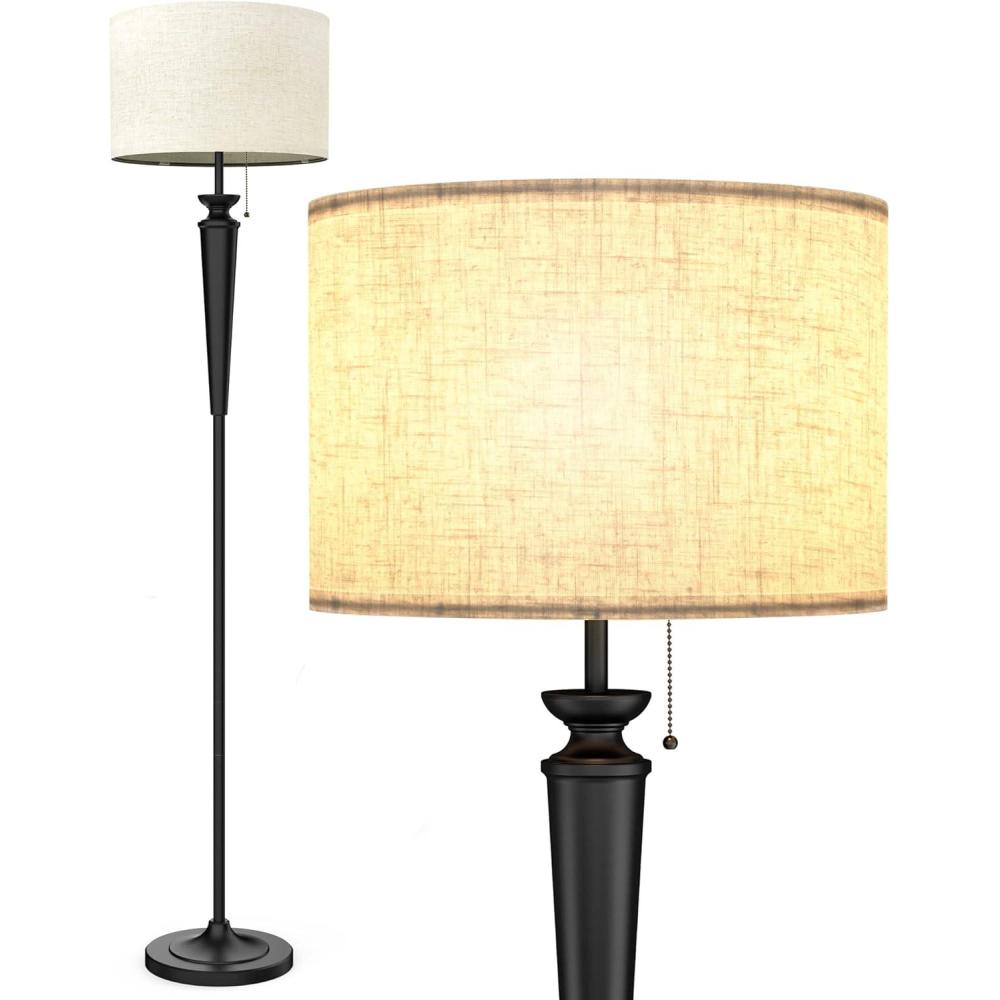 image:imageLEPOWER Floor Lamp Classic Standing Lamps Mid Century Modern Floor Lamp for Living Room Bedroom Study Room Office Vintage Rustic Tall Pole Lights with Flaxen Lampshade 9W LED Bulb Included