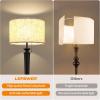 LEPOWER Floor Lamp, Classic Standing Lamps, Mid Century Modern Floor Lamp for Living Room, Bedroom, Study Room, Office, Vintage Rustic Tall Pole Lights with Flaxen Lampshade, 9W LED Bulb Included