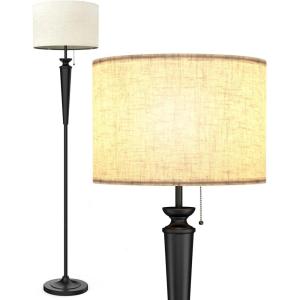 LEPOWER Floor Lamp, Classic Standing Lamps, Mid Century Modern Floor Lamp for Living Room, Bedroom, Study Room, Office, Vintage Rustic Tall Pole Lights with Flaxen Lampshade, 9W LED Bulb Included